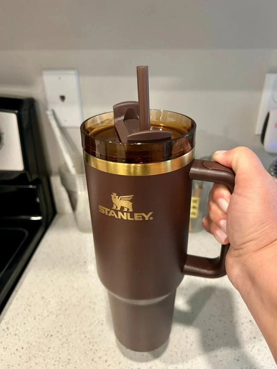 Brown 40 oz Insulated Tumbler with Handle, Straw & Leak-Resistant Lid