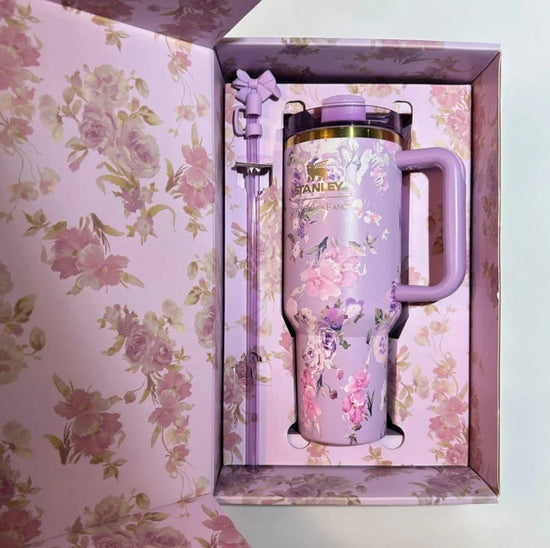 Floral 40 oz Insulated Tumbler Gift Set with Handle, Straw & Gift Box