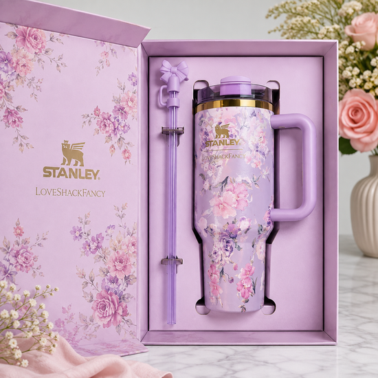 Floral 40 oz Quencher H2.0 Tumbler Gift Set ā Lavender & Pink Design with Straw