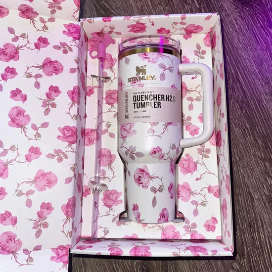 Stanley x LoveShackFancy Tumbler 40 oz – Holiday Rosa Beaux White | Gift Box | Ready to Ship