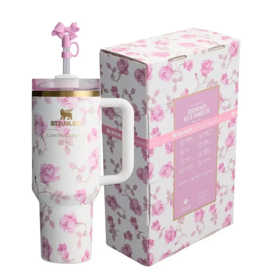 Stanley x LoveShackFancy Quencher H2.0 FlowState Tumbler 40oz – Ribbon Rosa | Limited Edition | New